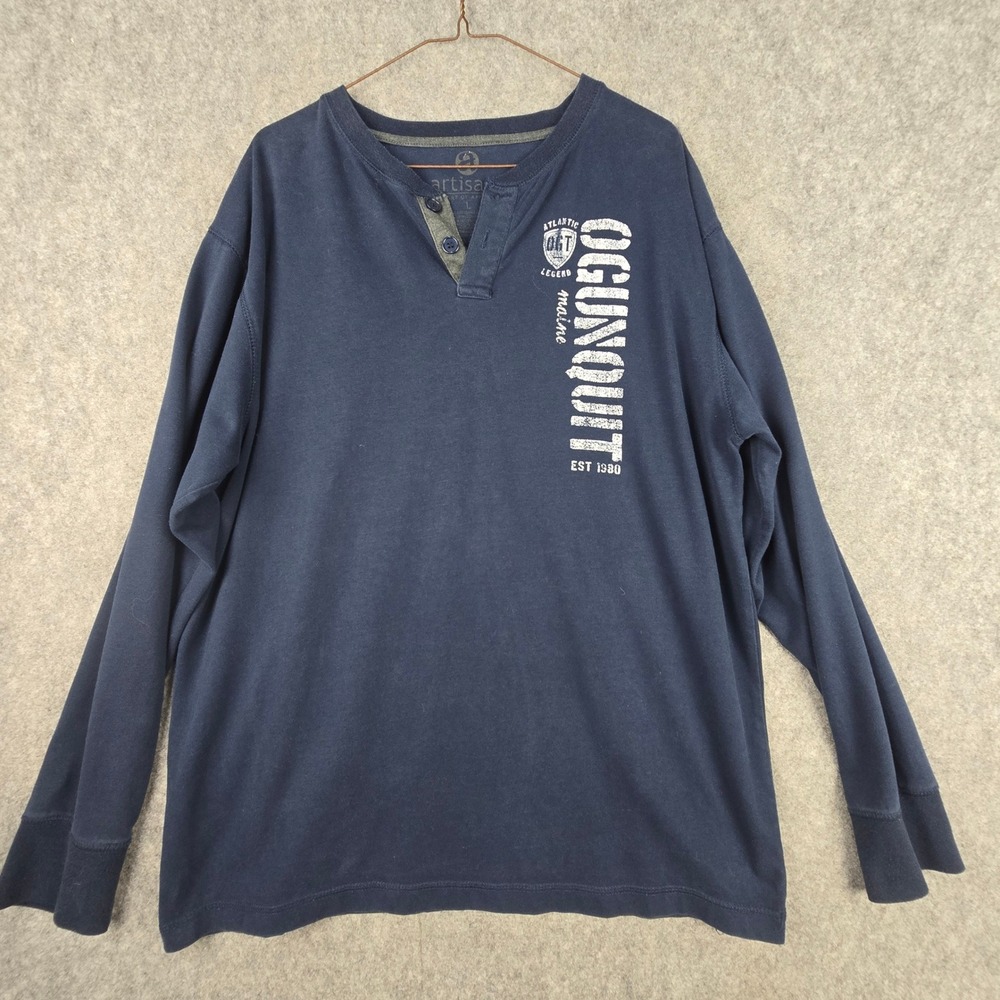 Artisans Ogunquit Maine Henley Mens Large Navy Blue Regular Fit Graphic Shirt